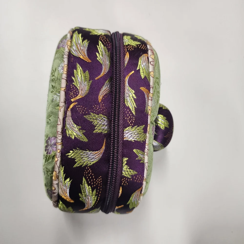 Goody Goody California Green & Purple Brocade Fabric Soft Travel Jewelry Box